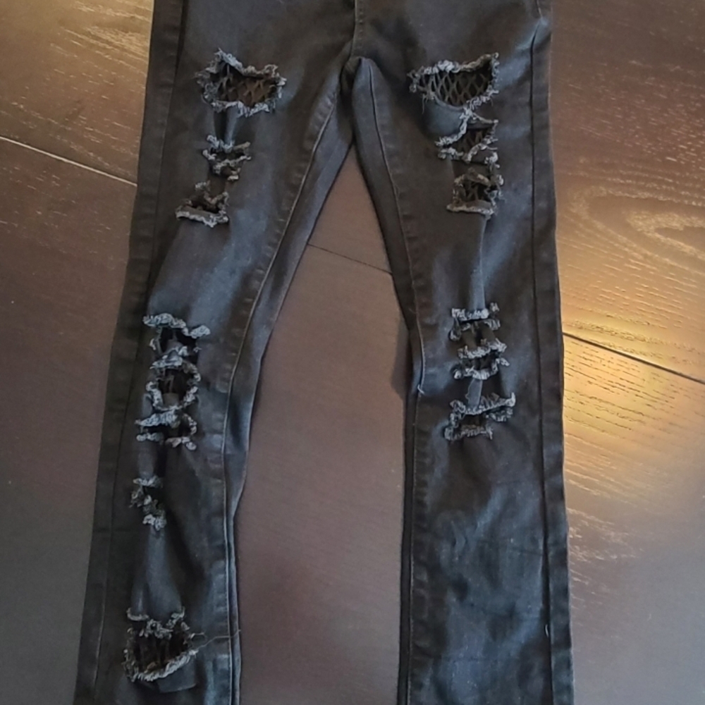 Killstar Black Distressed Mesh Skinny Jeans, Small - Picture 4 of 9